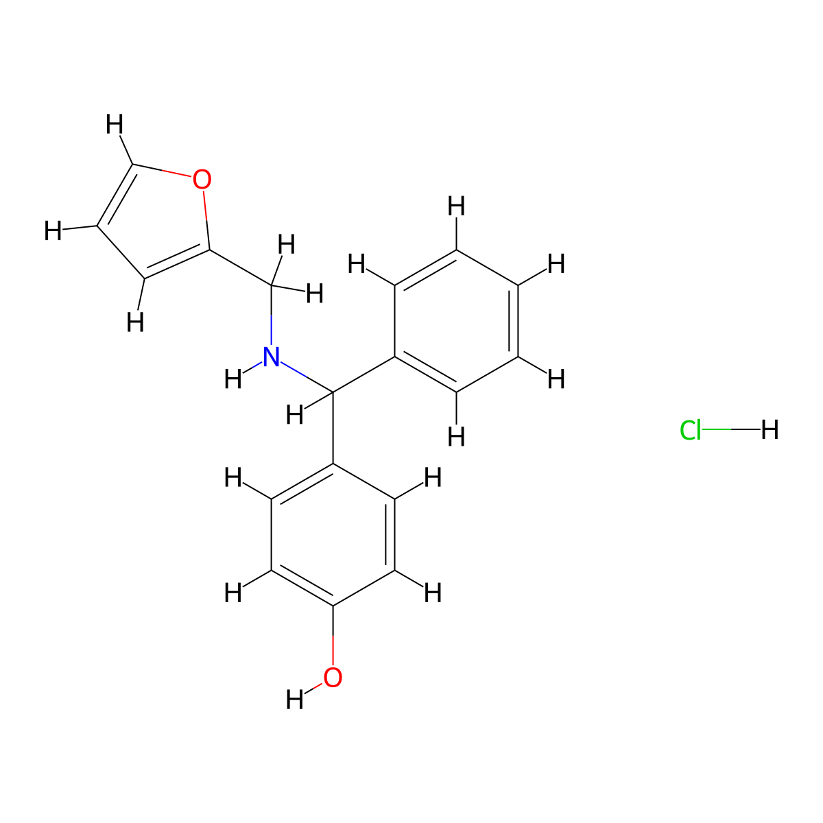 4-({[(Furan-2-yl)methyl]amino}(phenyl)methyl)phenol hydrochloride molecular structure, CAS 1208889-22-8