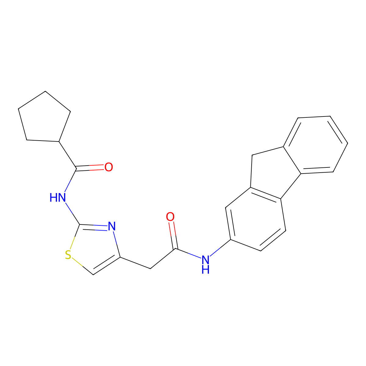 N-(4-(2-((9H-fluoren-2-yl)amino)-2-oxoethyl)thiazol-2-yl)cyclopentanecarboxamide molecular structure, CAS 1208892-98-1