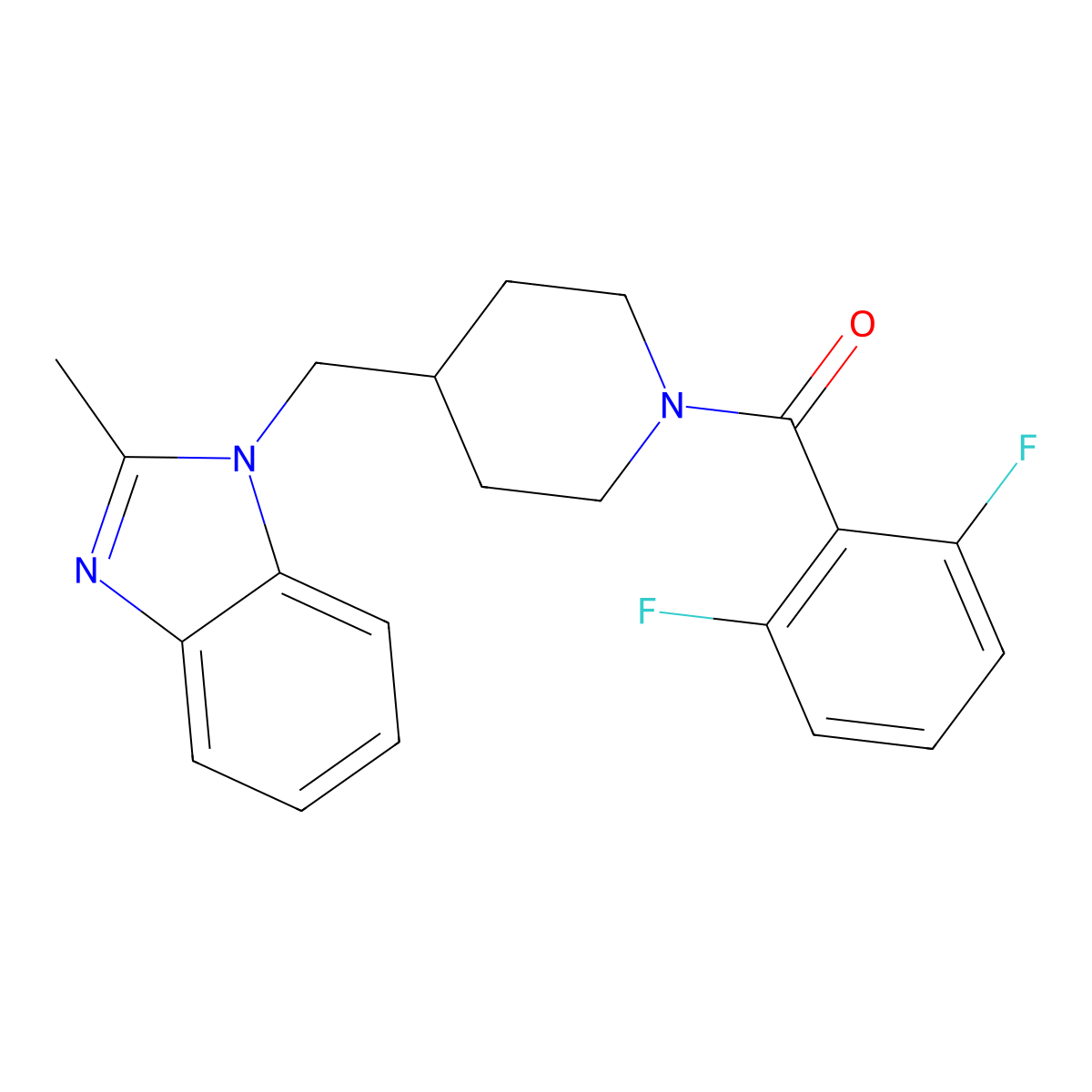 (2,6-difluorophenyl)(4-((2-methyl-1H-benzo[d]imidazol-1-yl)methyl)piperidin-1-yl)methanone molecular structure, CAS 1208899-99-3
