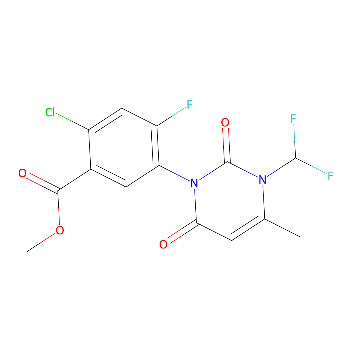 Methyl 2-chloro-5-(3-(difluoromethyl)-4-methyl-2,6-dioxo-2,3-dihydropyrimidin-1(6H)-yl)-4-fluorobenzoate molecular structure, CAS 120890-11-1