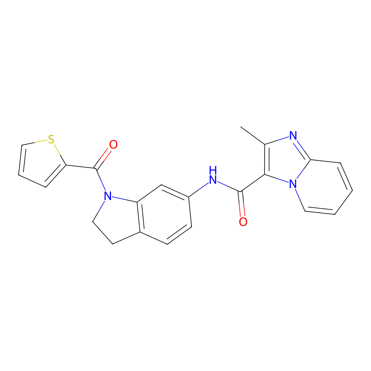 2-methyl-N-(1-(thiophene-2-carbonyl)indolin-6-yl)imidazo[1,2-a]pyridine-3-carboxamide molecular structure, CAS 1208900-66-6