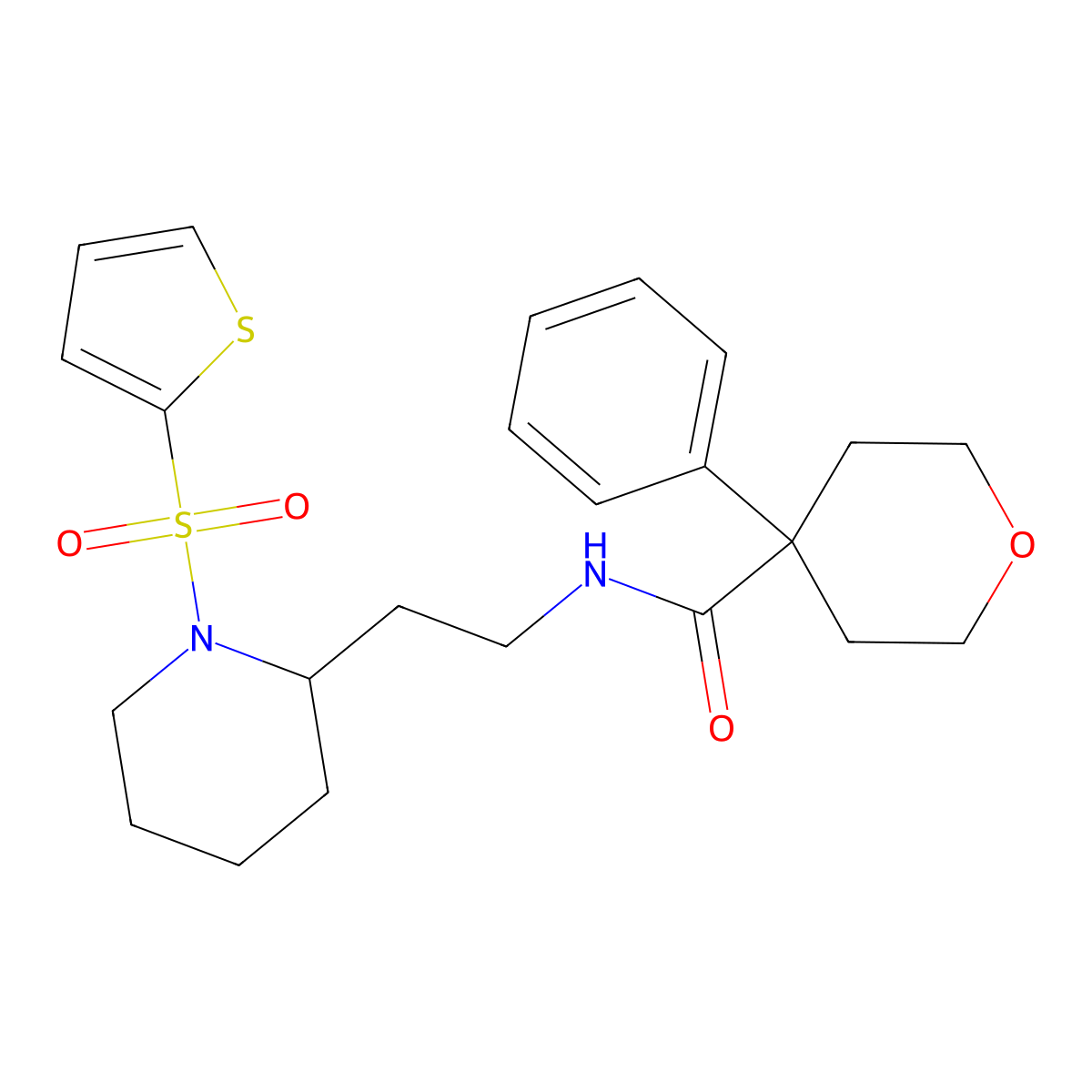 4-phenyl-N-{2-[1-(thiophene-2-sulfonyl)piperidin-2-yl]ethyl}oxane-4-carboxamide molecular structure, CAS 1208903-50-7