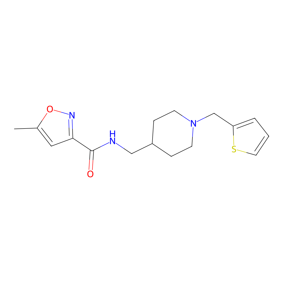 5-methyl-N-((1-(thiophen-2-ylmethyl)piperidin-4-yl)methyl)isoxazole-3-carboxamide molecular structure, CAS 1208906-81-3
