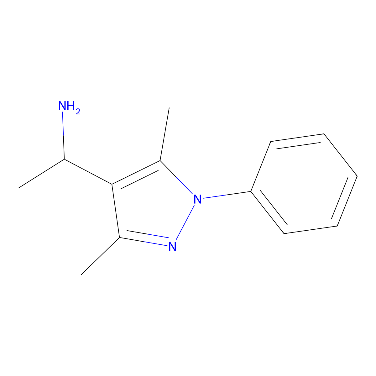 1-(3,5-dimethyl-1-phenyl-1H-pyrazol-4-yl)ethanamine molecular structure, CAS 1208911-37-8