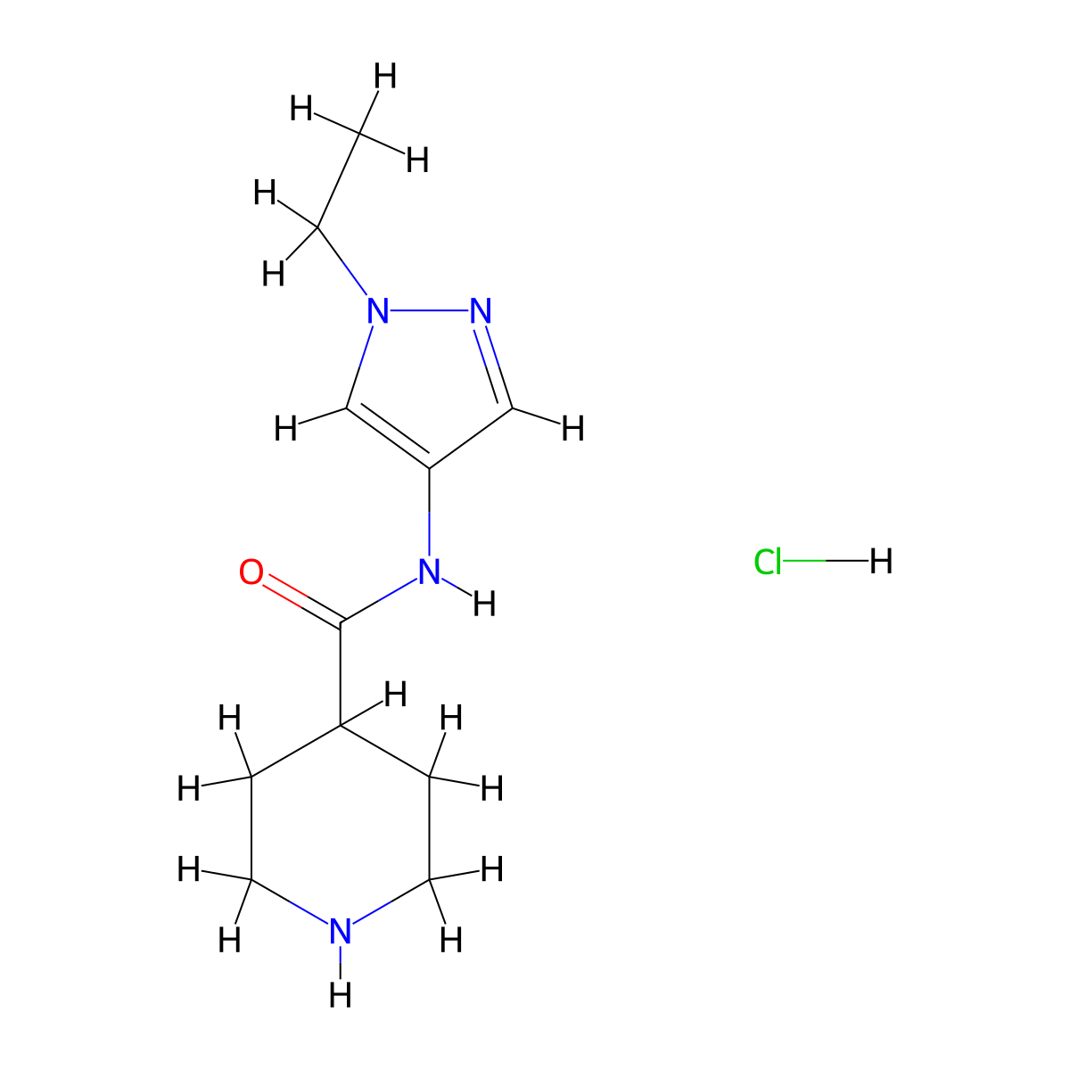 N-(1-ethyl-1H-pyrazol-4-yl)piperidine-4-carboxamide hydrochloride molecular structure, CAS 1208911-46-9