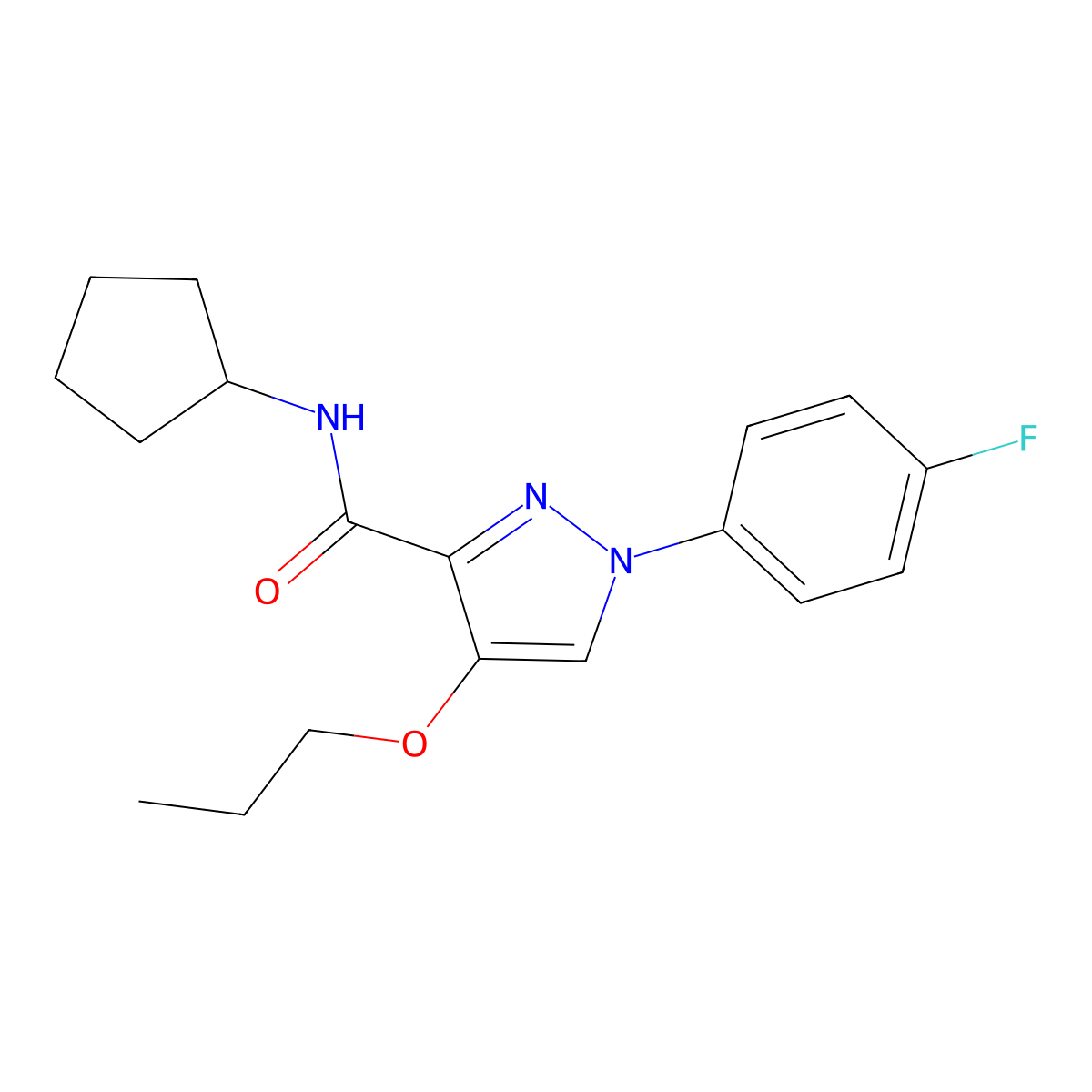N-cyclopentyl-1-(4-fluorophenyl)-4-propoxy-1H-pyrazole-3-carboxamide molecular structure, CAS 1208911-72-1