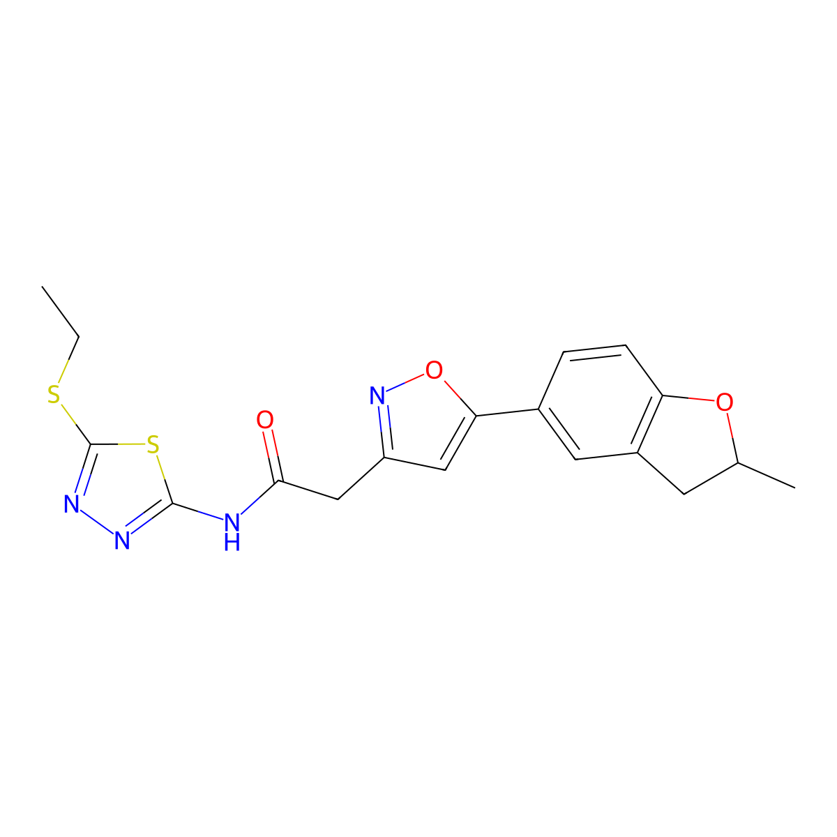 N-(5-(ethylthio)-1,3,4-thiadiazol-2-yl)-2-(5-(2-methyl-2,3-dihydrobenzofuran-5-yl)isoxazol-3-yl)acetamide molecular structure, CAS 1208919-30-5