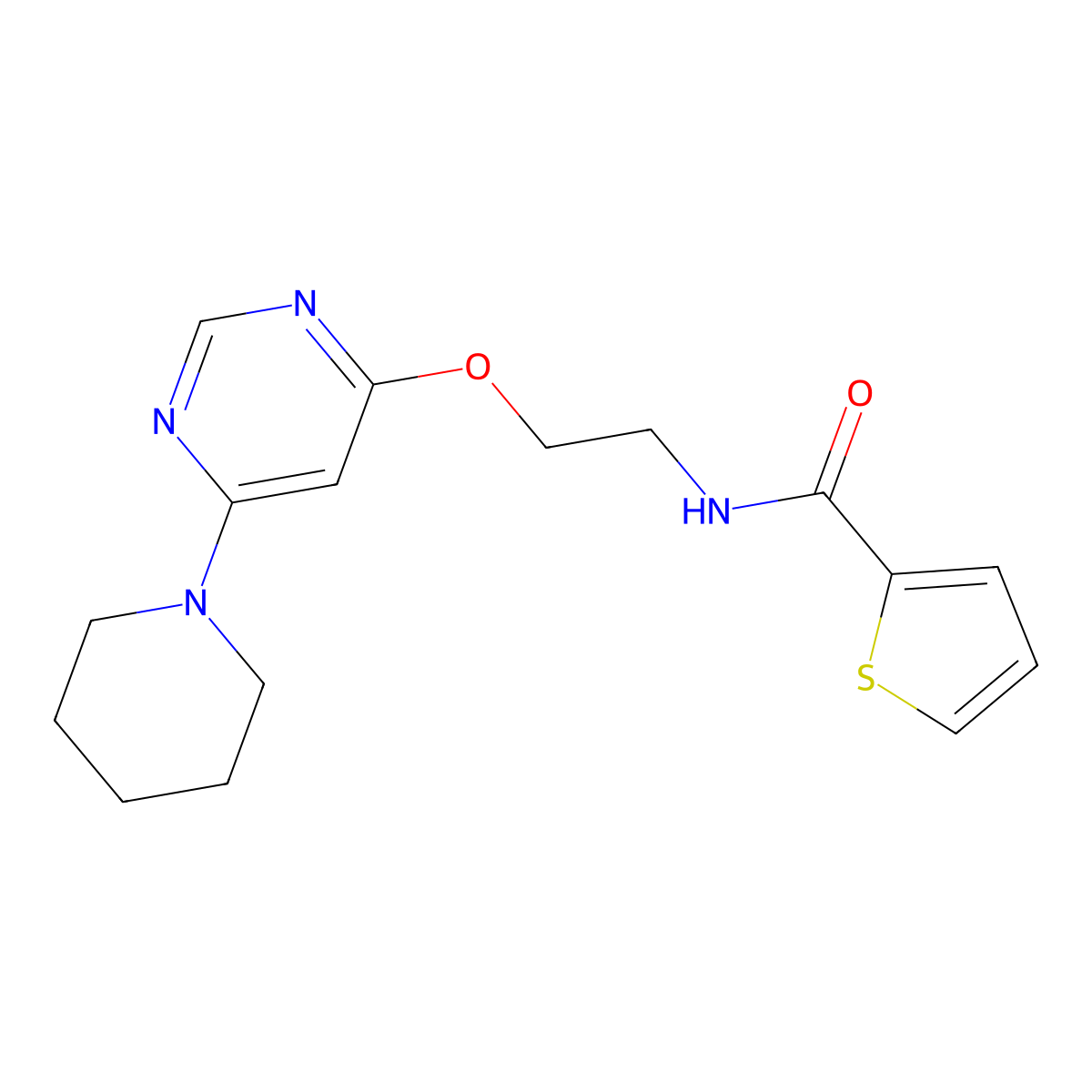 N-(2-{[6-(piperidin-1-yl)pyrimidin-4-yl]oxy}ethyl)thiophene-2-carboxamide molecular structure, CAS 1208923-15-2