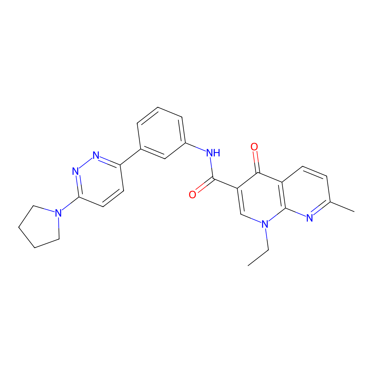 1-ethyl-7-methyl-4-oxo-N-(3-(6-(pyrrolidin-1-yl)pyridazin-3-yl)phenyl)-1,4-dihydro-1,8-naphthyridine-3-carboxamide molecular structure, CAS 1208923-28-7