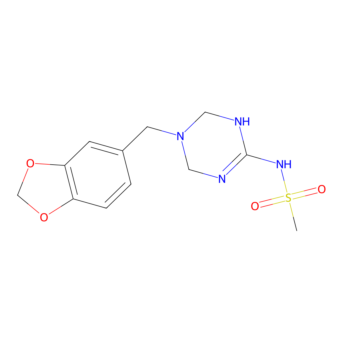 N-[5-(1,3-benzodioxol-5-ylmethyl)-1,4,5,6-tetrahydro-1,3,5-triazin-2-yl]methanesulfonamide molecular structure, CAS 1208925-79-4