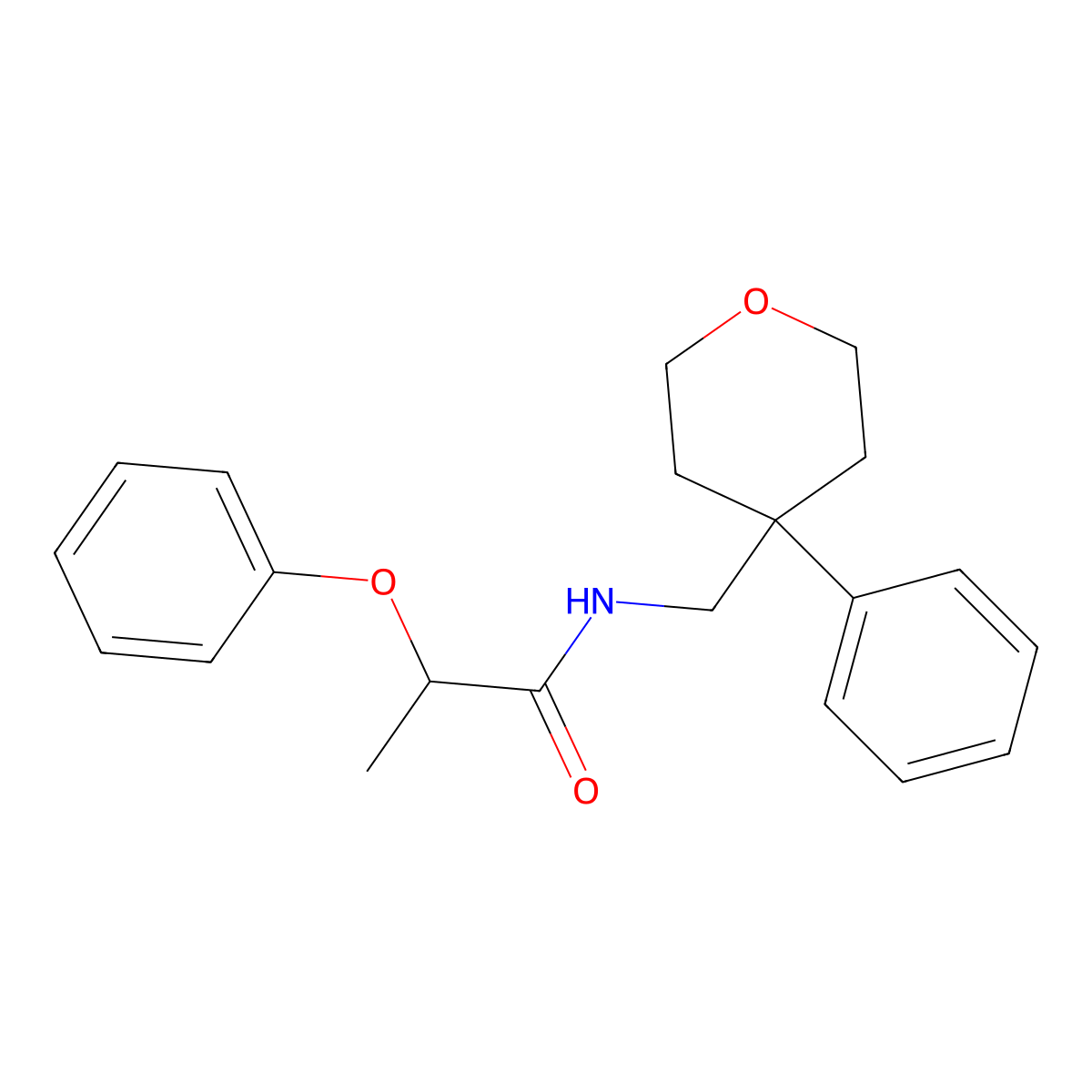 2-phenoxy-N-((4-phenyltetrahydro-2H-pyran-4-yl)methyl)propanamide molecular structure, CAS 1208926-26-4
