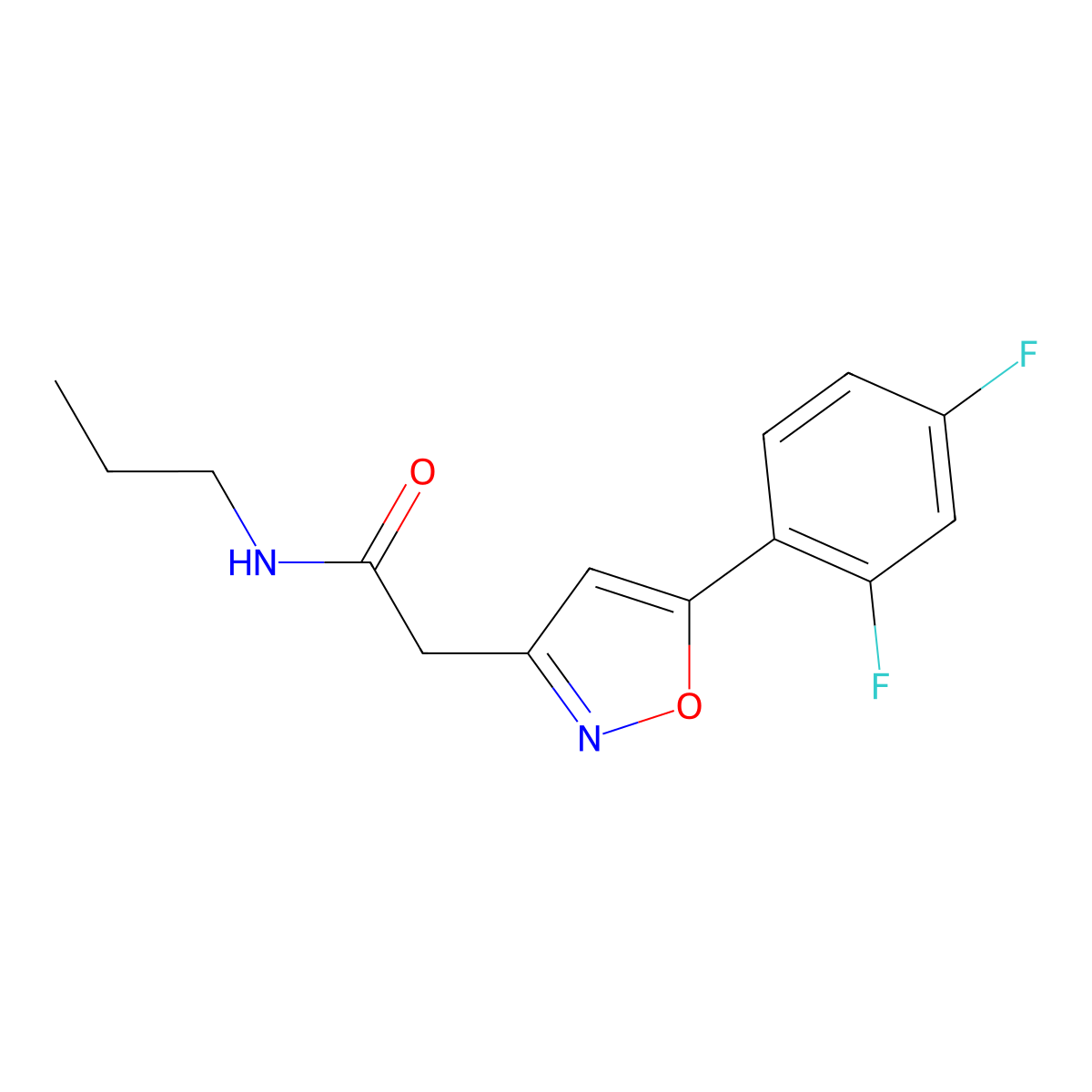 2-(5-(2,4-difluorophenyl)isoxazol-3-yl)-N-propylacetamide molecular structure, CAS 1208926-96-8