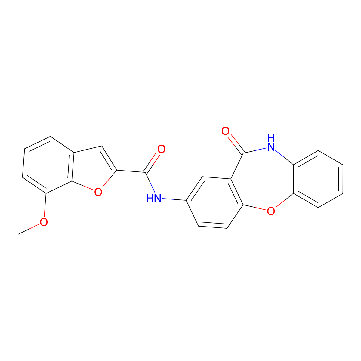 7-methoxy-N-{10-oxo-2-oxa-9-azatricyclo[9.4.0.0^{3,8}]pentadeca-1(11),3(8),4,6,12,14-hexaen-13-yl}-1-benzofuran-2-carboxamide molecular structure, CAS 1208927-60-9