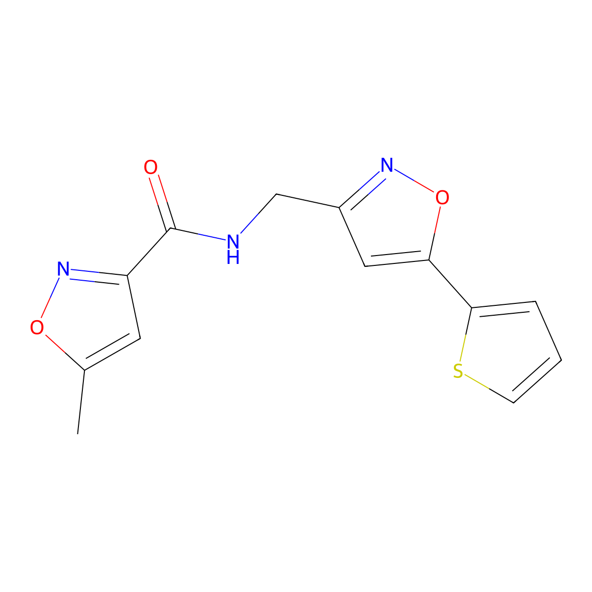 5-methyl-N-((5-(thiophen-2-yl)isoxazol-3-yl)methyl)isoxazole-3-carboxamide molecular structure, CAS 1208929-91-2