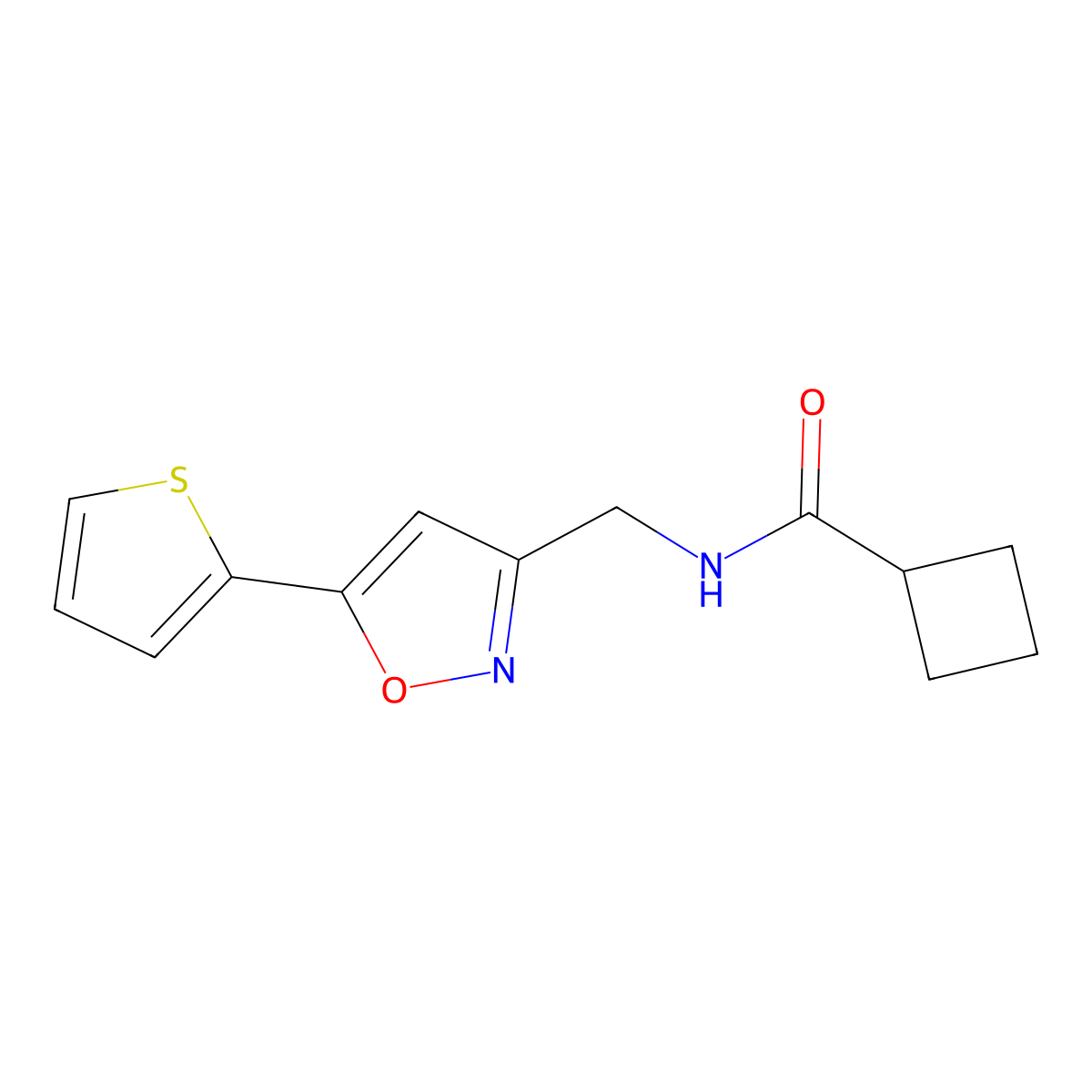 N-((5-(thiophen-2-yl)isoxazol-3-yl)methyl)cyclobutanecarboxamide molecular structure, CAS 1208933-41-8