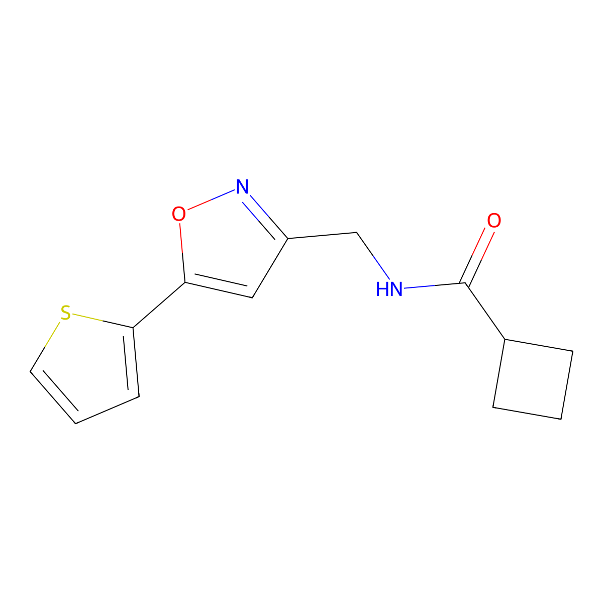 N-((5-(thiophen-2-yl)isoxazol-3-yl)methyl)cyclobutanecarboxamide molecular structure, CAS 1208933-41-8