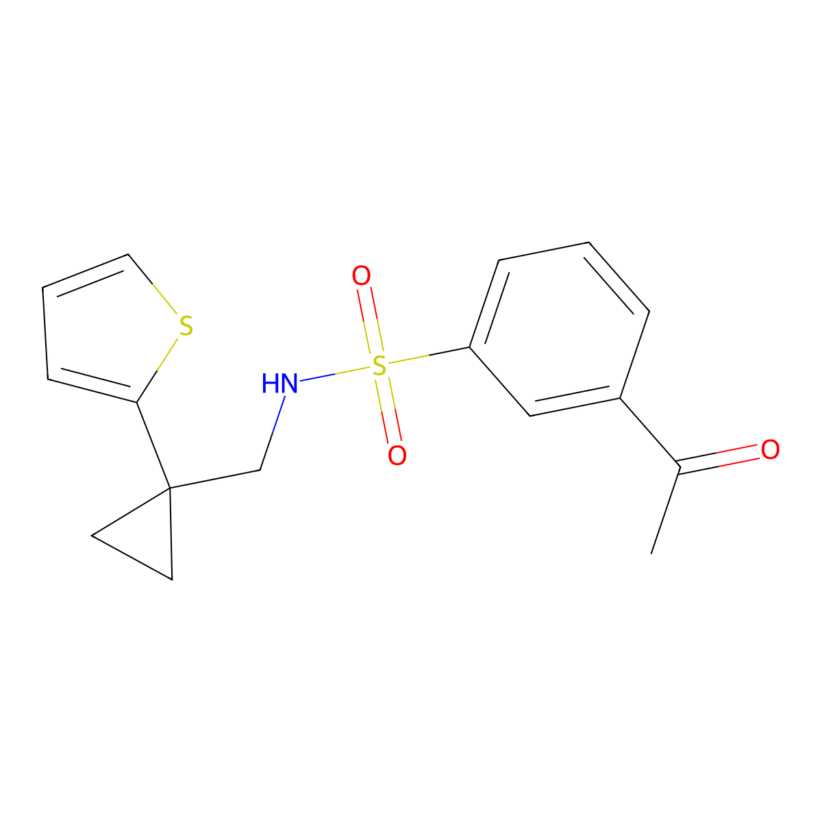 3-acetyl-N-((1-(thiophen-2-yl)cyclopropyl)methyl)benzenesulfonamide molecular structure, CAS 1208935-96-9