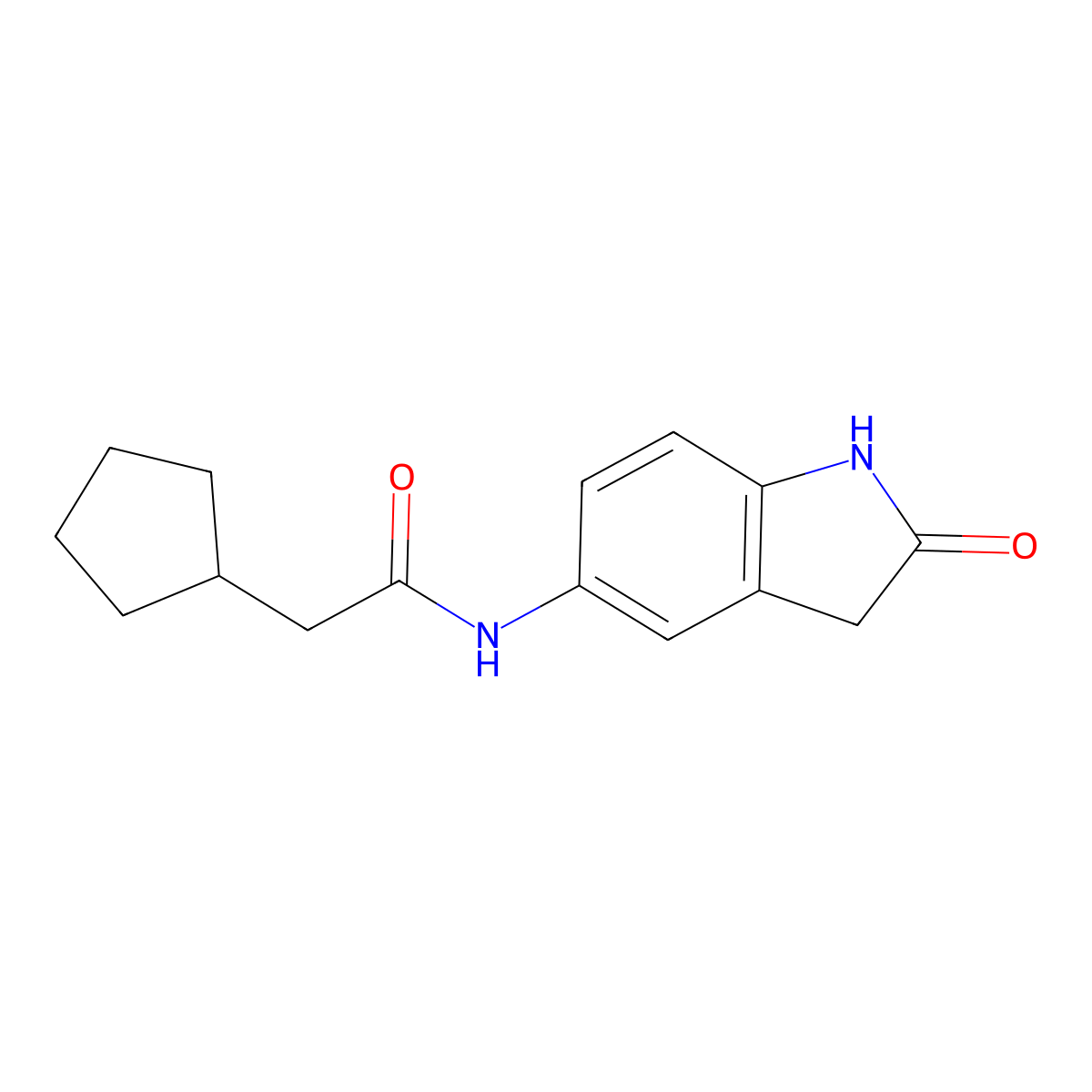 2-cyclopentyl-N-(2-oxoindolin-5-yl)acetamide molecular structure, CAS 1208943-02-5