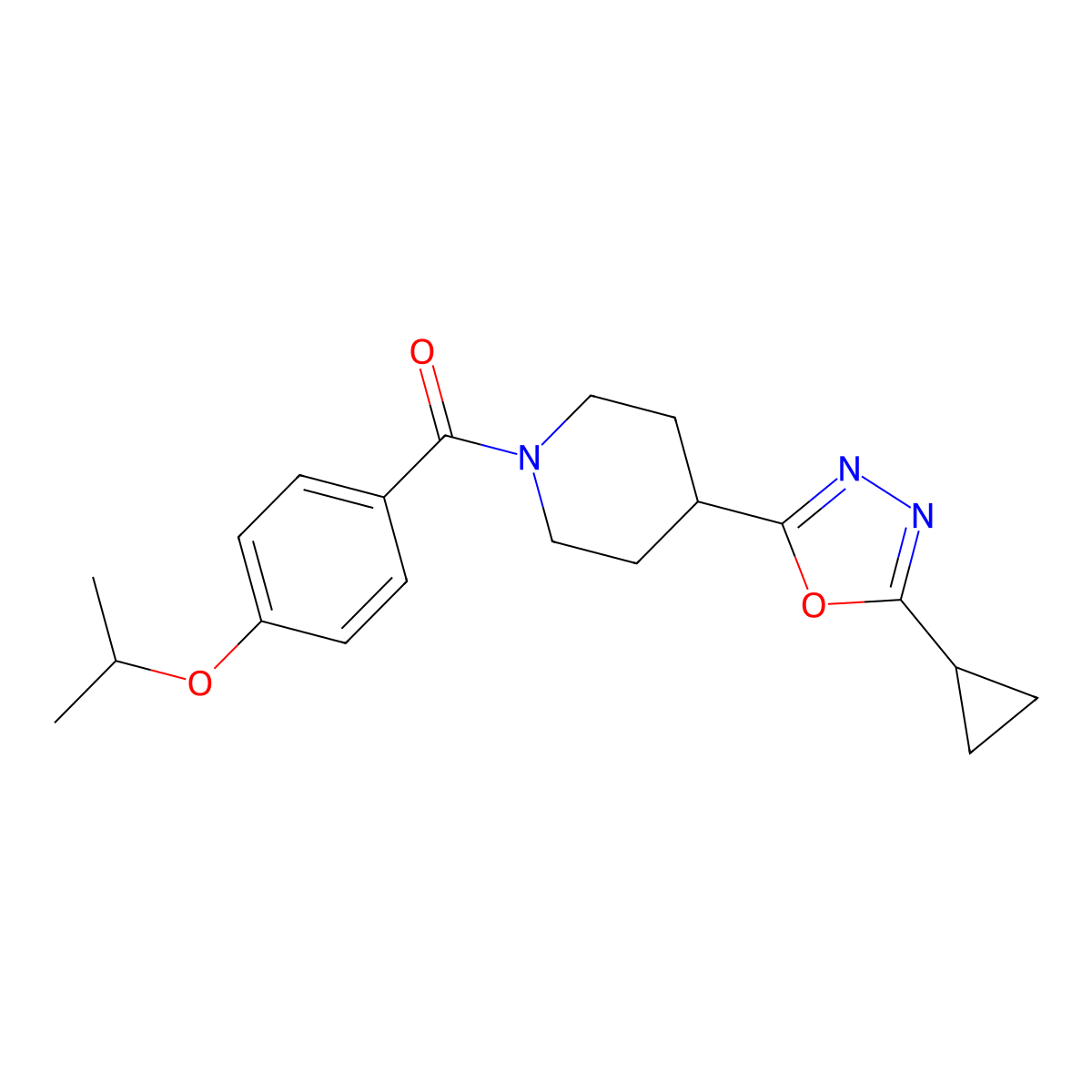 (4-(5-Cyclopropyl-1,3,4-oxadiazol-2-yl)piperidin-1-yl)(4-isopropoxyphenyl)methanone molecular structure, CAS 1208943-28-5