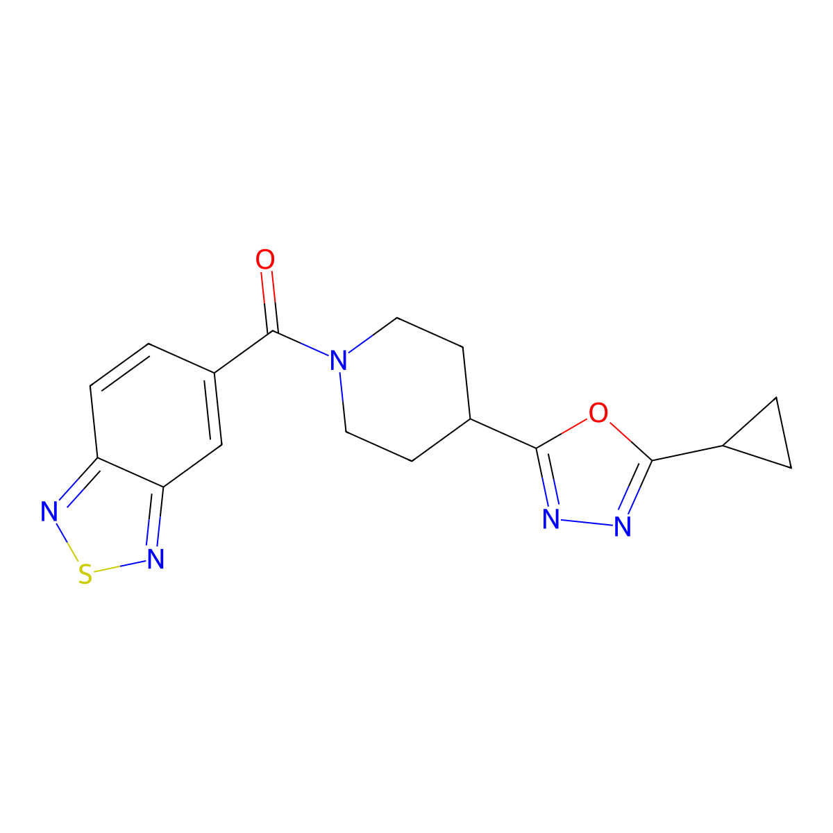 Benzo[c][1,2,5]thiadiazol-5-yl(4-(5-cyclopropyl-1,3,4-oxadiazol-2-yl)piperidin-1-yl)methanone molecular structure, CAS 1208946-96-6