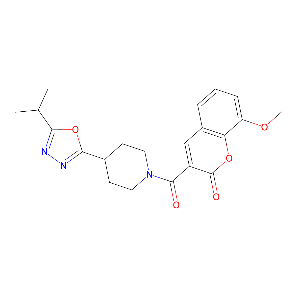 3-(4-(5-isopropyl-1,3,4-oxadiazol-2-yl)piperidine-1-carbonyl)-8-methoxy-2H-chromen-2-one molecular structure, CAS 1208947-00-5