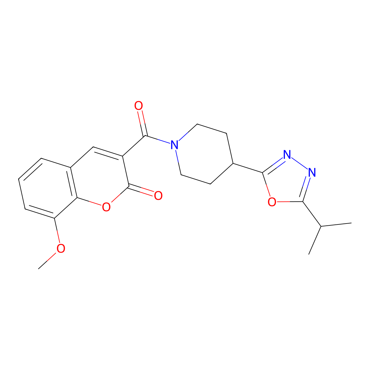 3-(4-(5-isopropyl-1,3,4-oxadiazol-2-yl)piperidine-1-carbonyl)-8-methoxy-2H-chromen-2-one molecular structure, CAS 1208947-00-5