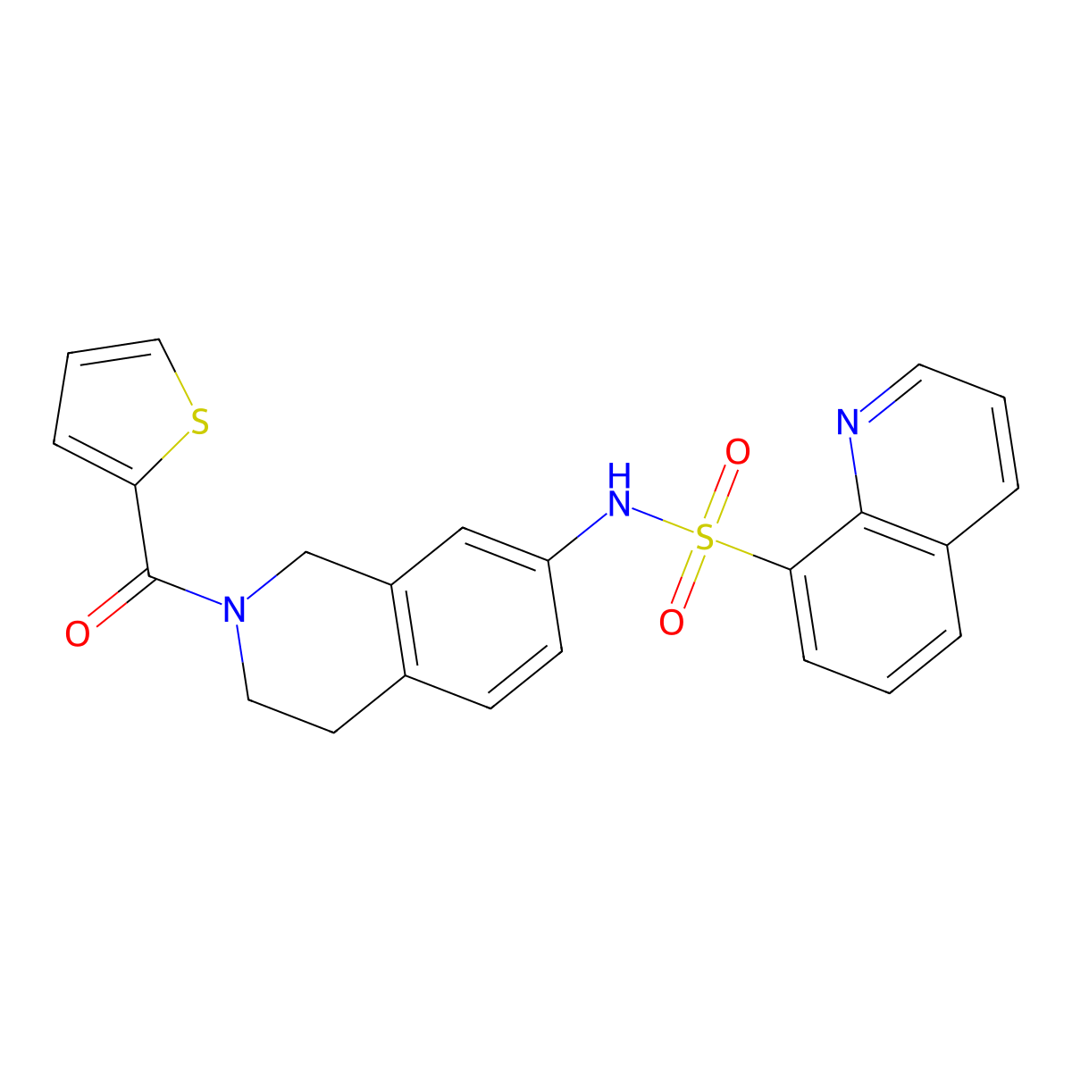 N-[2-(thiophene-2-carbonyl)-1,2,3,4-tetrahydroisoquinolin-7-yl]quinoline-8-sulfonamide molecular structure, CAS 1208947-42-5