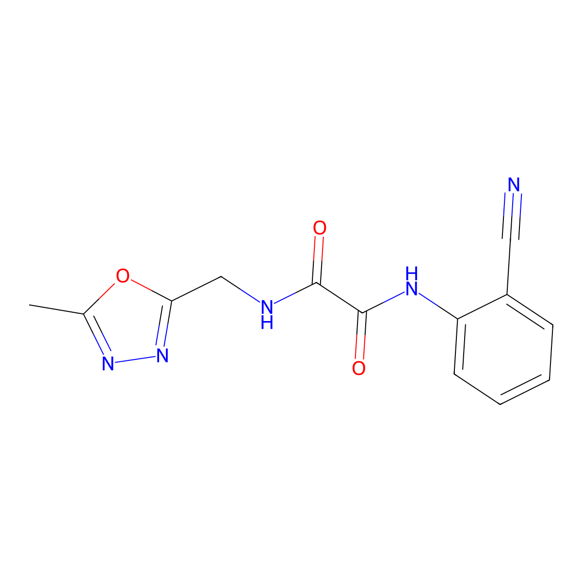 N1-(2-cyanophenyl)-N2-((5-methyl-1,3,4-oxadiazol-2-yl)methyl)oxalamide molecular structure, CAS 1208957-35-0
