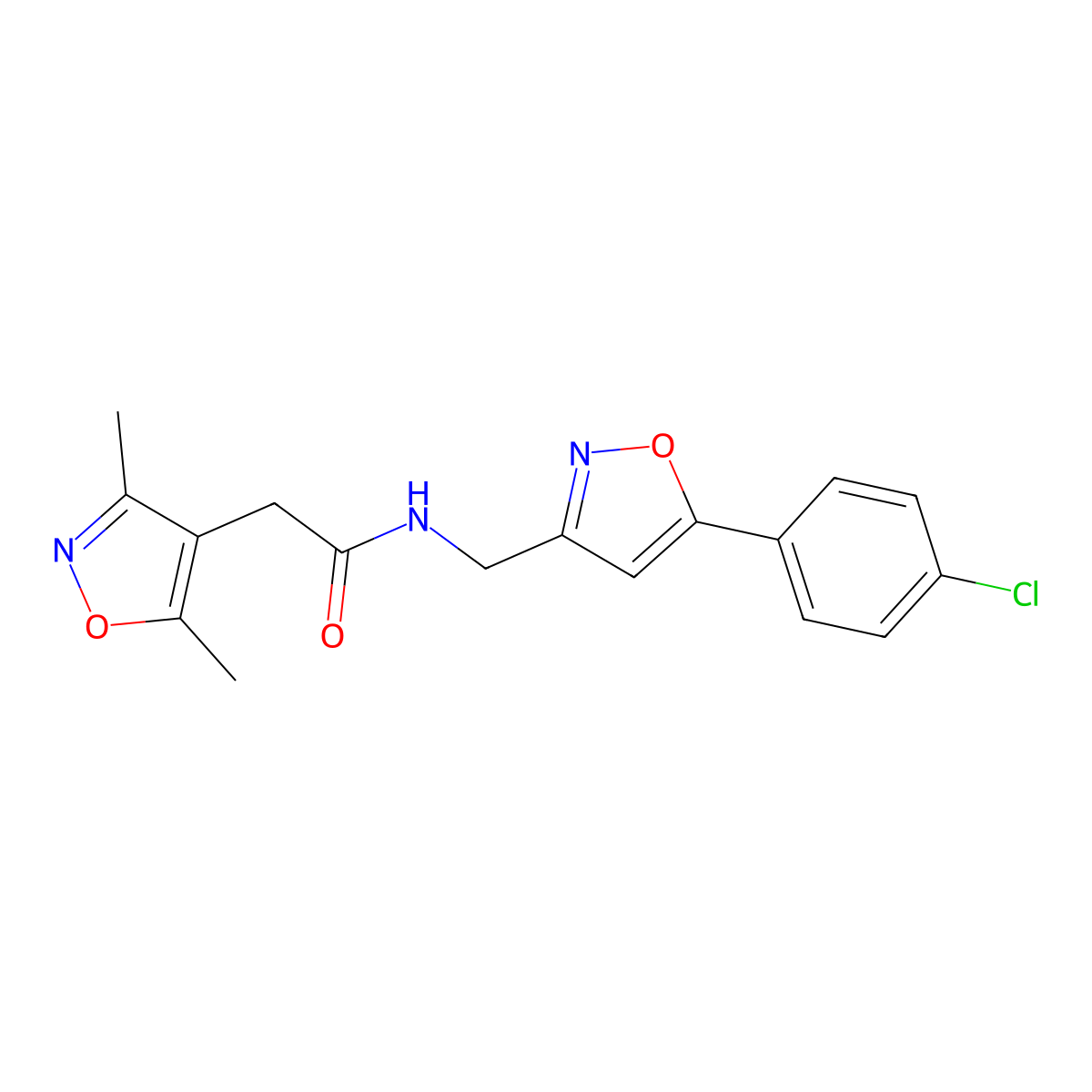 N-{[5-(4-chlorophenyl)-1,2-oxazol-3-yl]methyl}-2-(3,5-dimethyl-1,2-oxazol-4-yl)acetamide molecular structure, CAS 1208959-14-1