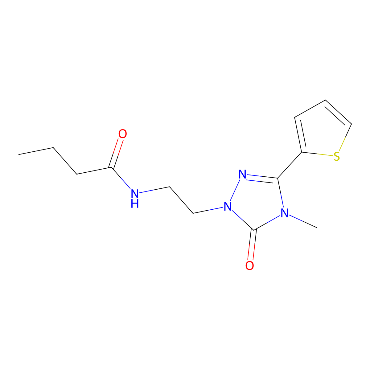 N-(2-(4-methyl-5-oxo-3-(thiophen-2-yl)-4,5-dihydro-1H-1,2,4-triazol-1-yl)ethyl)butyramide molecular structure, CAS 1208963-61-4