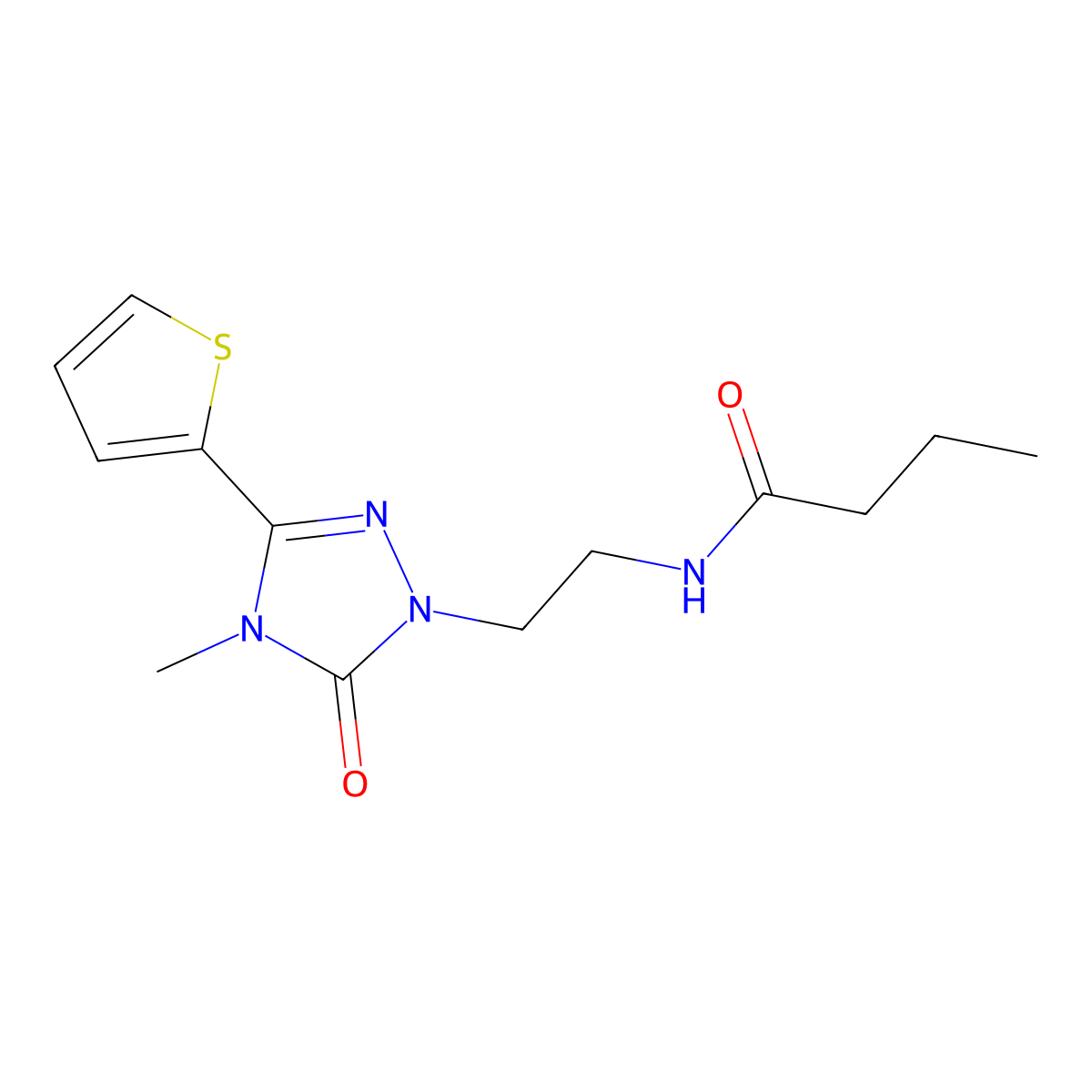 N-(2-(4-methyl-5-oxo-3-(thiophen-2-yl)-4,5-dihydro-1H-1,2,4-triazol-1-yl)ethyl)butyramide molecular structure, CAS 1208963-61-4