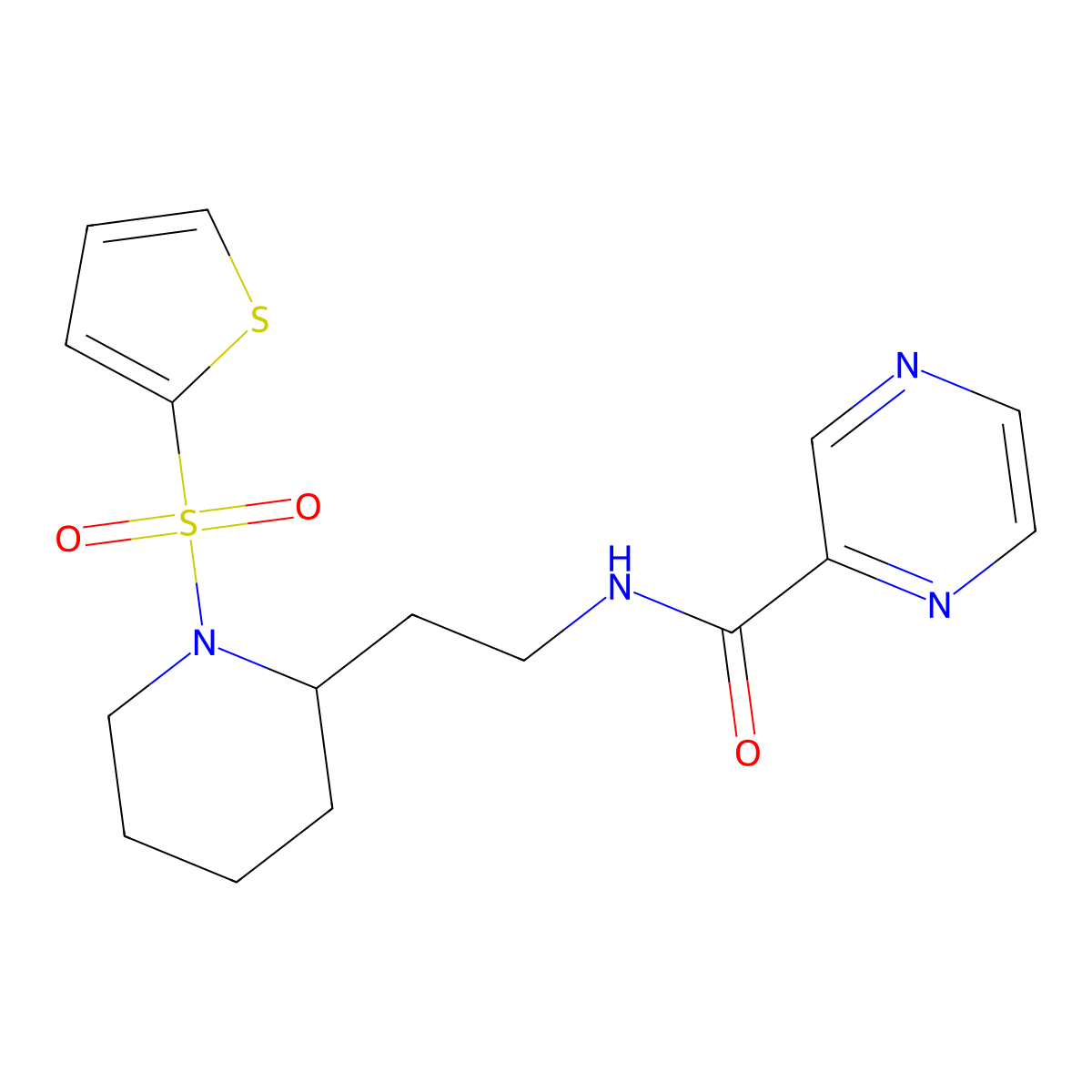 N-(2-(1-(thiophen-2-ylsulfonyl)piperidin-2-yl)ethyl)pyrazine-2-carboxamide molecular structure, CAS 1208964-82-2