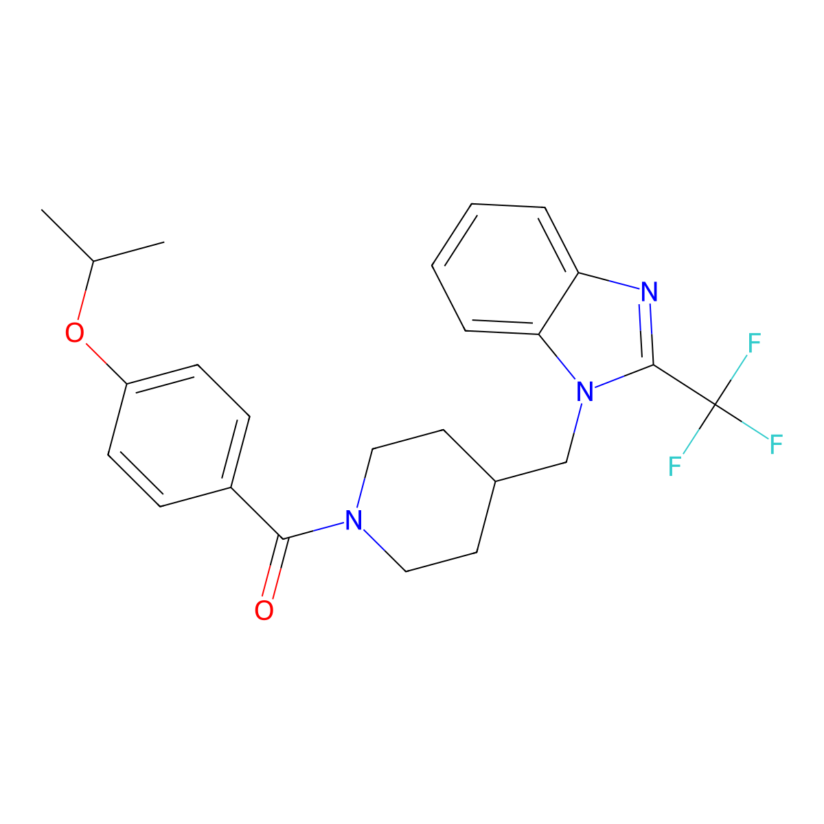 (4-isopropoxyphenyl)(4-((2-(trifluoromethyl)-1H-benzo[d]imidazol-1-yl)methyl)piperidin-1-yl)methanone molecular structure, CAS 1208968-44-8
