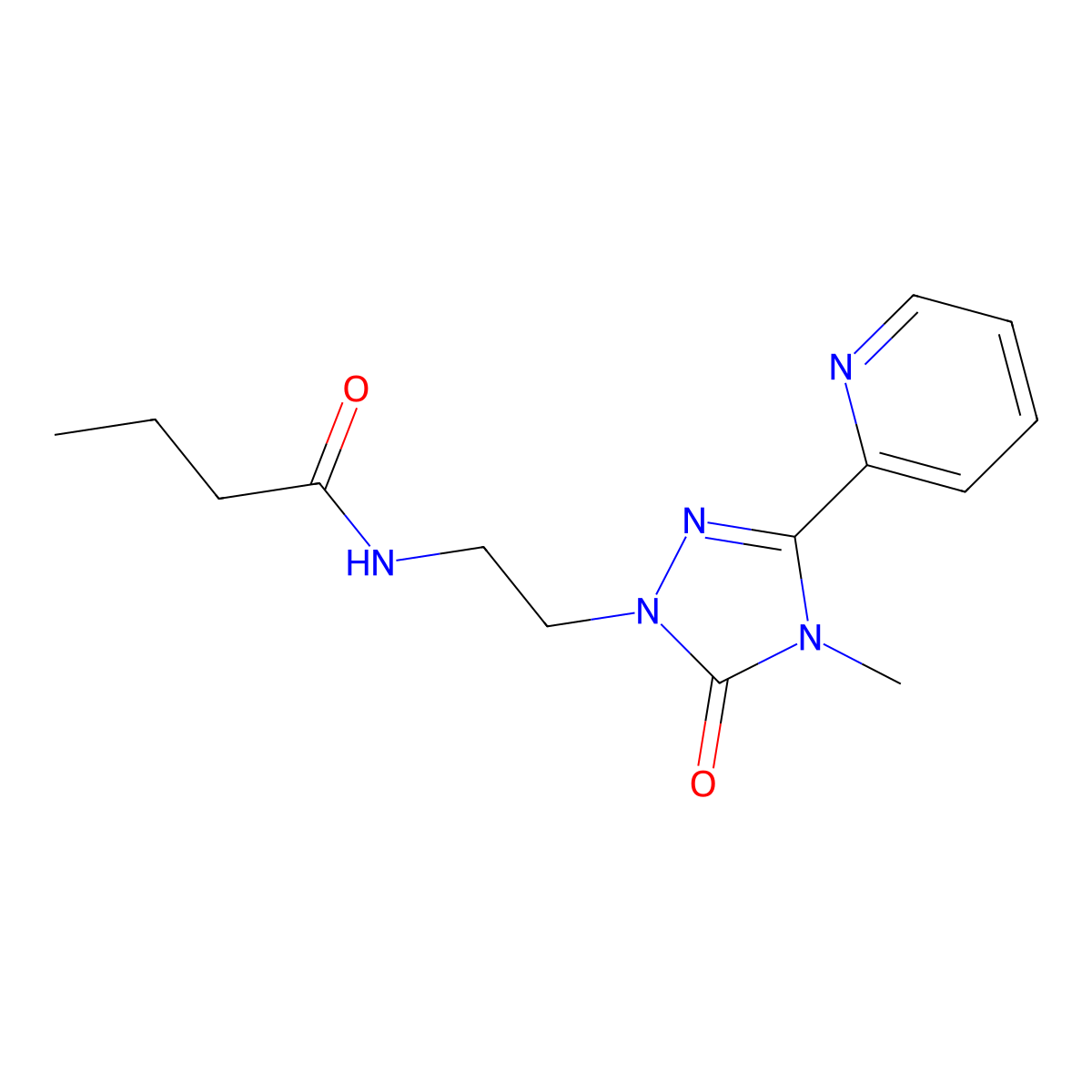 N-(2-(4-methyl-5-oxo-3-(pyridin-2-yl)-4,5-dihydro-1H-1,2,4-triazol-1-yl)ethyl)butyramide molecular structure, CAS 1208973-59-4