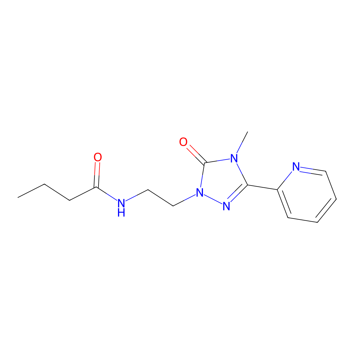 N-(2-(4-methyl-5-oxo-3-(pyridin-2-yl)-4,5-dihydro-1H-1,2,4-triazol-1-yl)ethyl)butyramide molecular structure, CAS 1208973-59-4