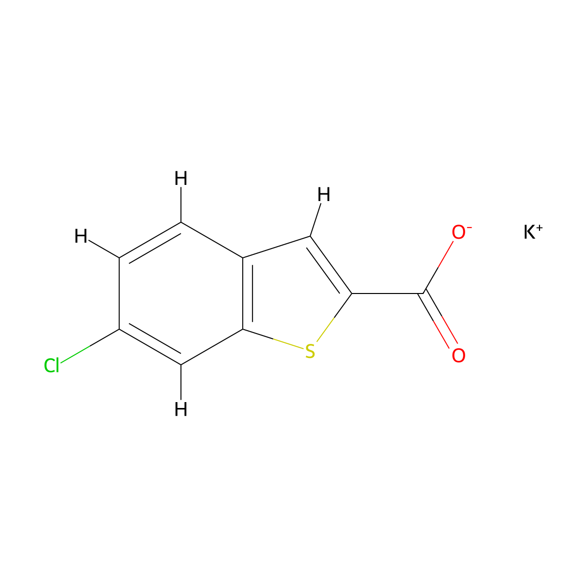 Potassium 6-chloro-1-benzothiophene-2-carboxylate molecular structure, CAS 1208973-92-5