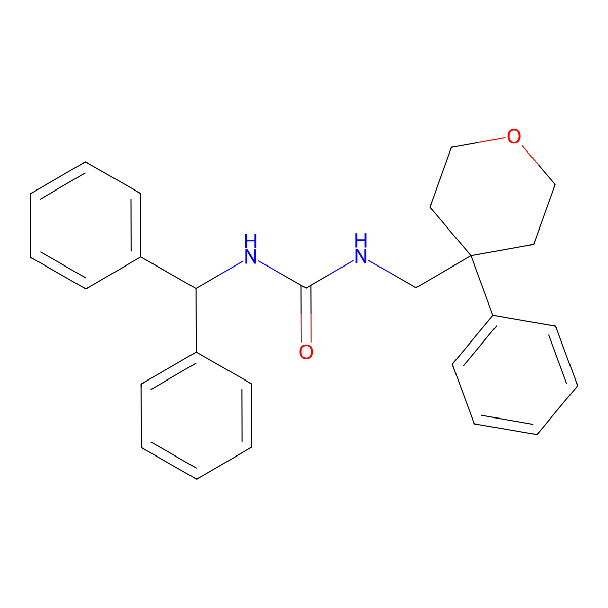 1-benzhydryl-3-((4-phenyltetrahydro-2H-pyran-4-yl)methyl)urea molecular structure, CAS 1208975-14-7