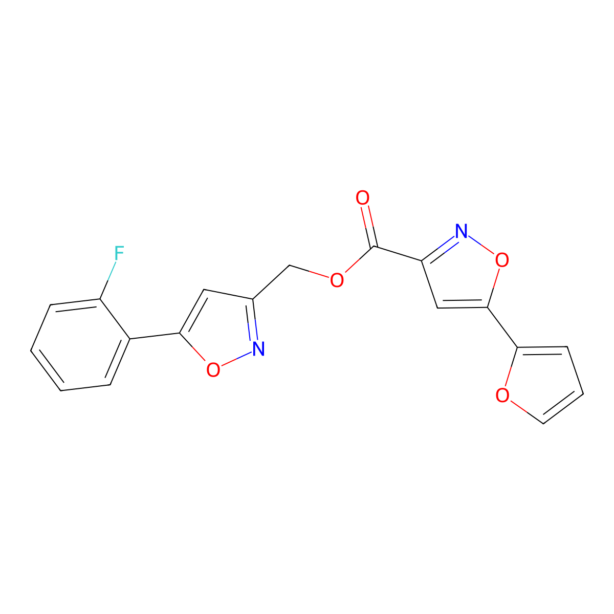 (5-(2-Fluorophenyl)isoxazol-3-yl)methyl 5-(furan-2-yl)isoxazole-3-carboxylate molecular structure, CAS 1208976-72-0