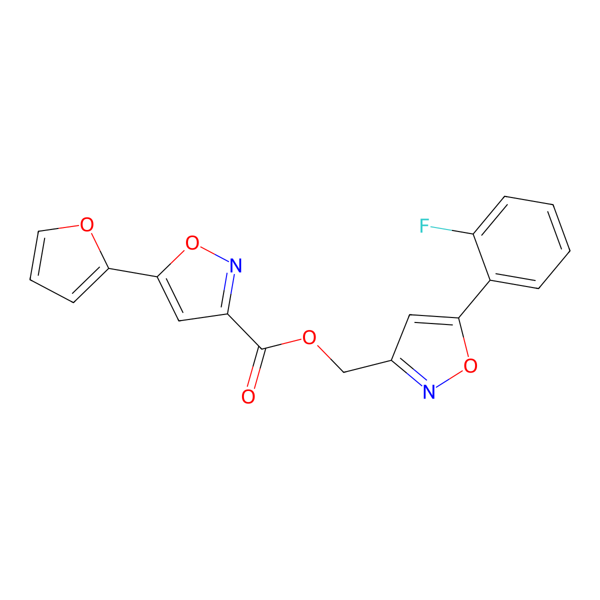(5-(2-Fluorophenyl)isoxazol-3-yl)methyl 5-(furan-2-yl)isoxazole-3-carboxylate molecular structure, CAS 1208976-72-0