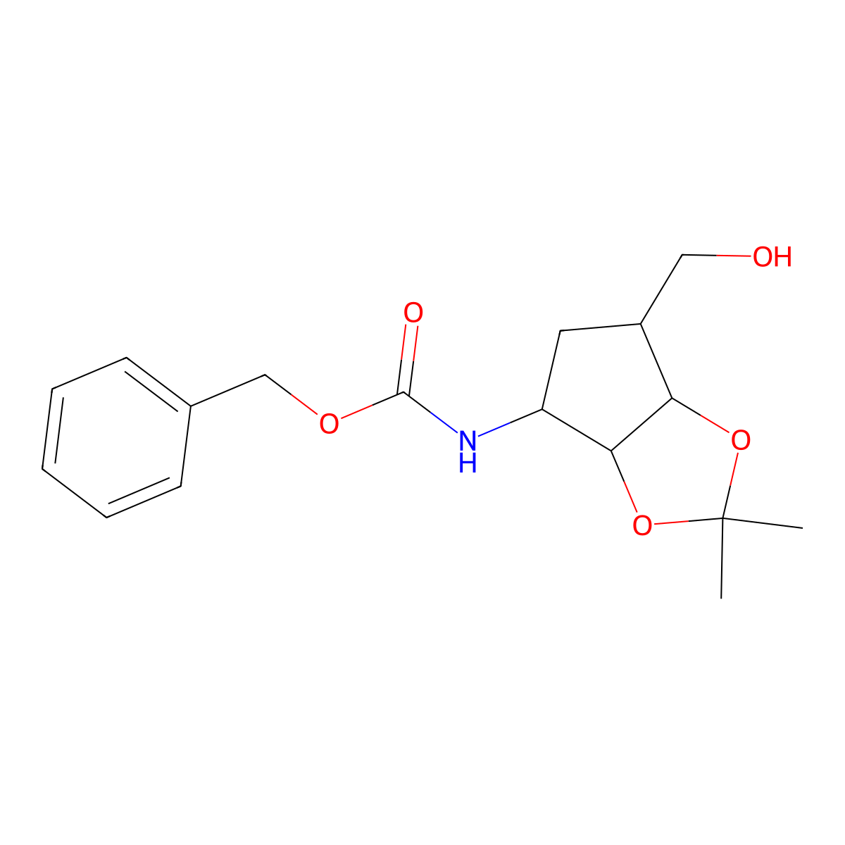 Benzyl ((3aS,4R,6R,6aR)-6-(hydroxymethyl)-2,2-dimethyltetrahydro-4H-cyclopenta[d][1,3]dioxol-4-yl)carbamate molecular structure, CAS 1208987-31-8