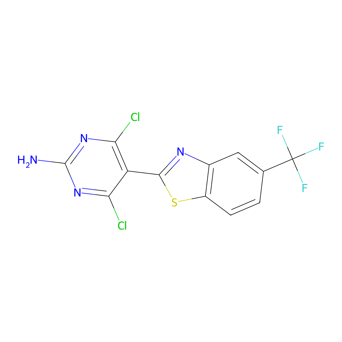 4,6-Dichloro-5-(5-(trifluoromethyl)benzo[D]thiazol-2-YL)pyrimidin-2-amine molecular structure, CAS 1208987-38-5