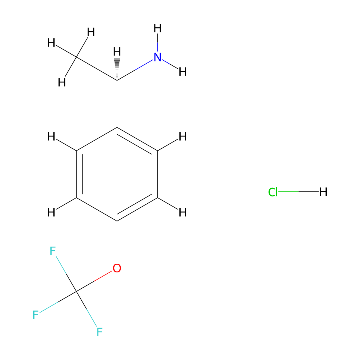 (1R)-1-(4-(trifluoromethoxy)phenyl)ethan-1-amine hydrochloride molecular structure, CAS 1208989-29-0