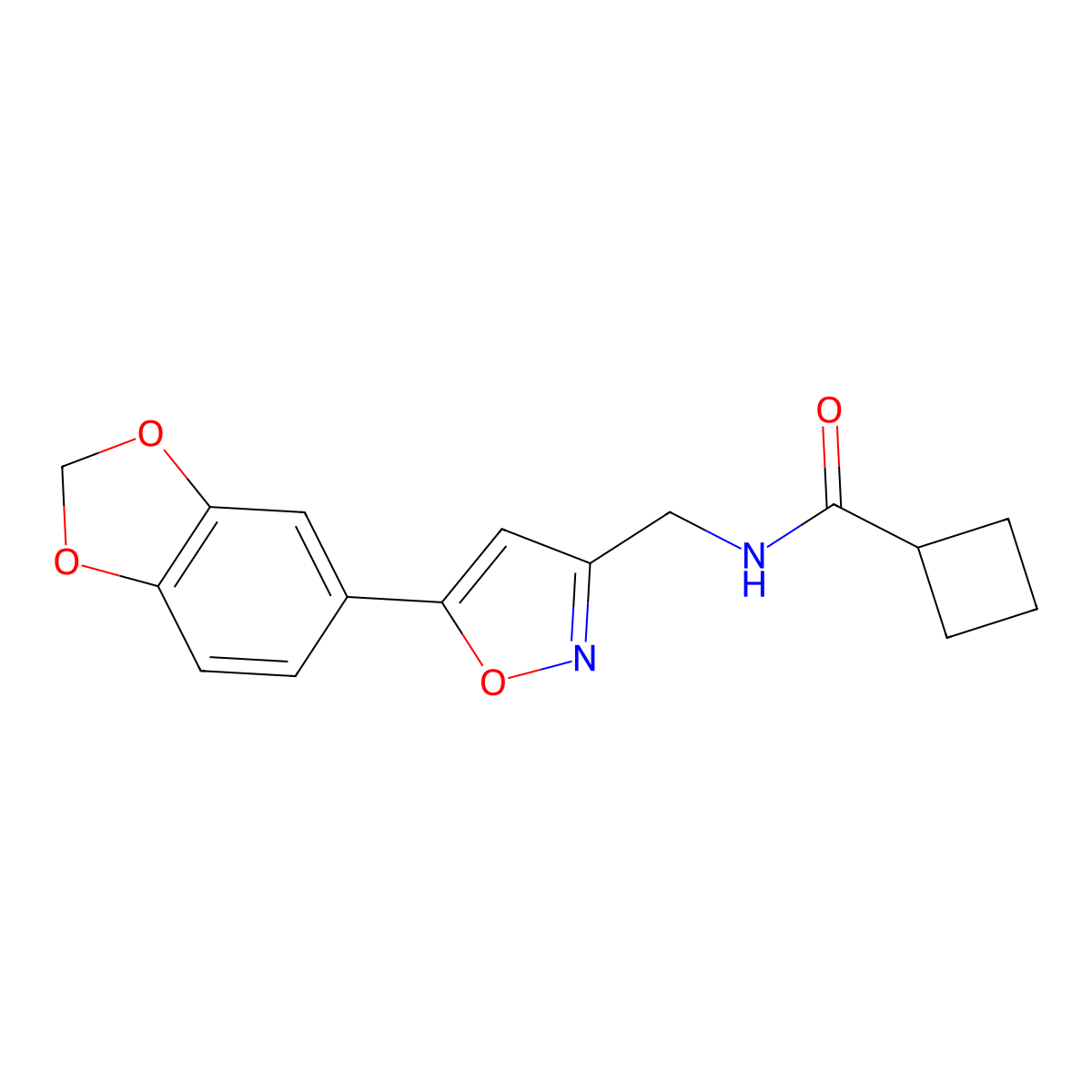 N-((5-(benzo[d][1,3]dioxol-5-yl)isoxazol-3-yl)methyl)cyclobutanecarboxamide molecular structure, CAS 1209051-14-8