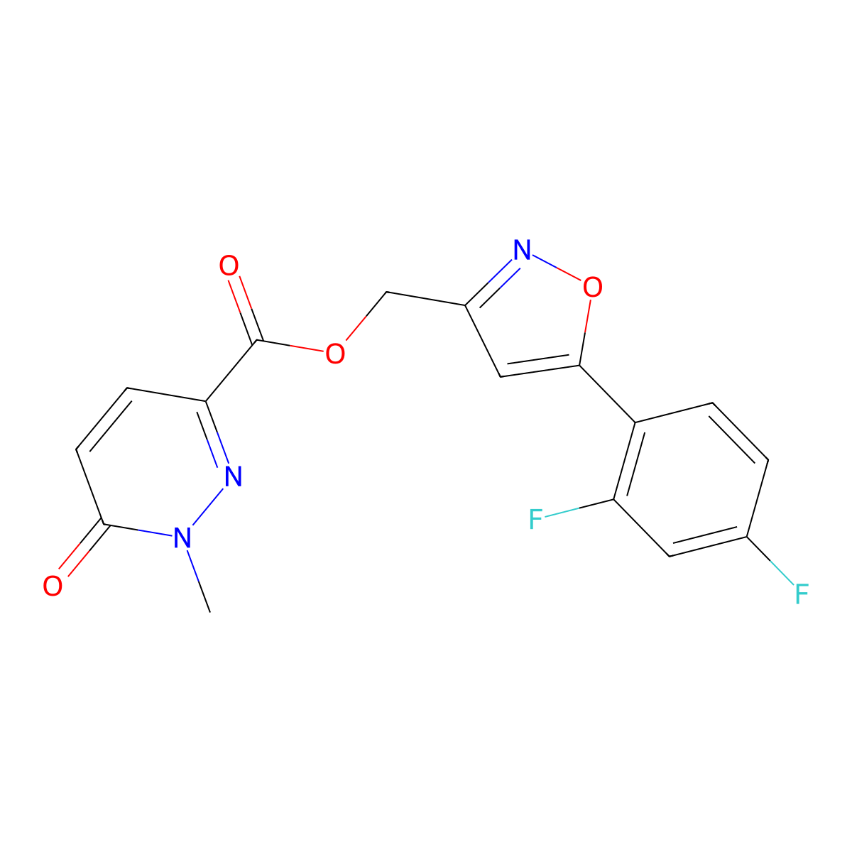 (5-(2,4-Difluorophenyl)isoxazol-3-yl)methyl 1-methyl-6-oxo-1,6-dihydropyridazine-3-carboxylate molecular structure, CAS 1209051-62-6
