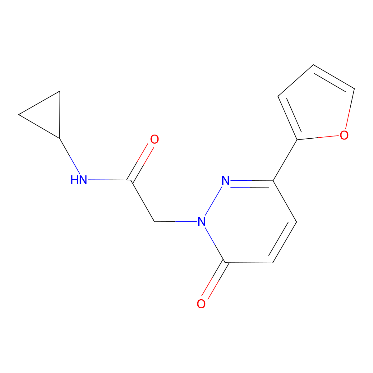 N-cyclopropyl-2-[3-(2-furyl)-6-oxo-1(6H)-pyridazinyl]acetamide molecular structure, CAS 1209054-35-2