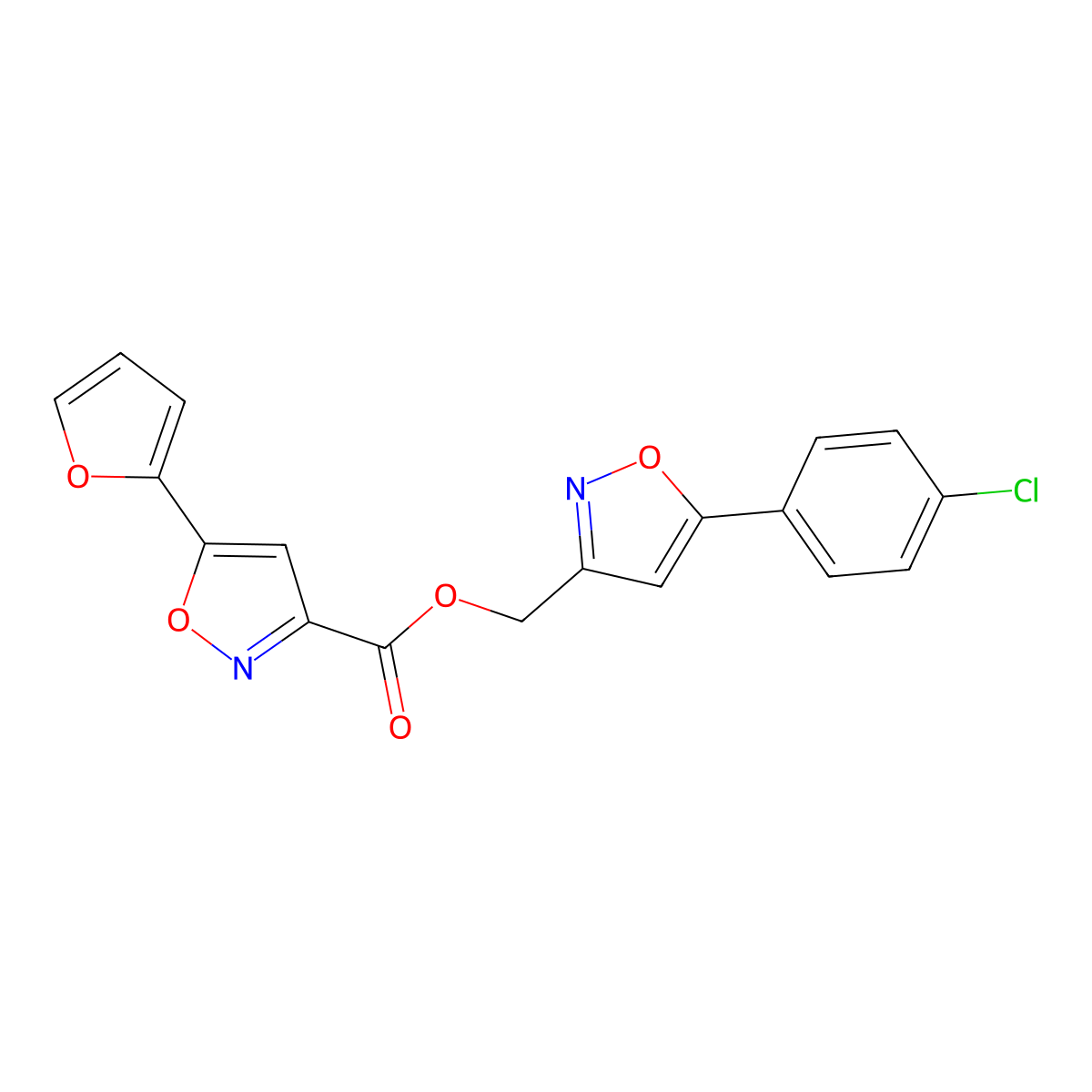 (5-(4-Chlorophenyl)isoxazol-3-yl)methyl 5-(furan-2-yl)isoxazole-3-carboxylate molecular structure, CAS 1209059-47-1
