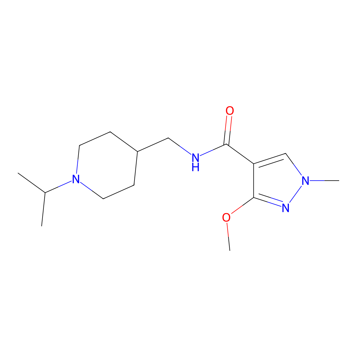 N-((1-isopropylpiperidin-4-yl)methyl)-3-methoxy-1-methyl-1H-pyrazole-4-carboxamide molecular structure, CAS 1209060-64-9