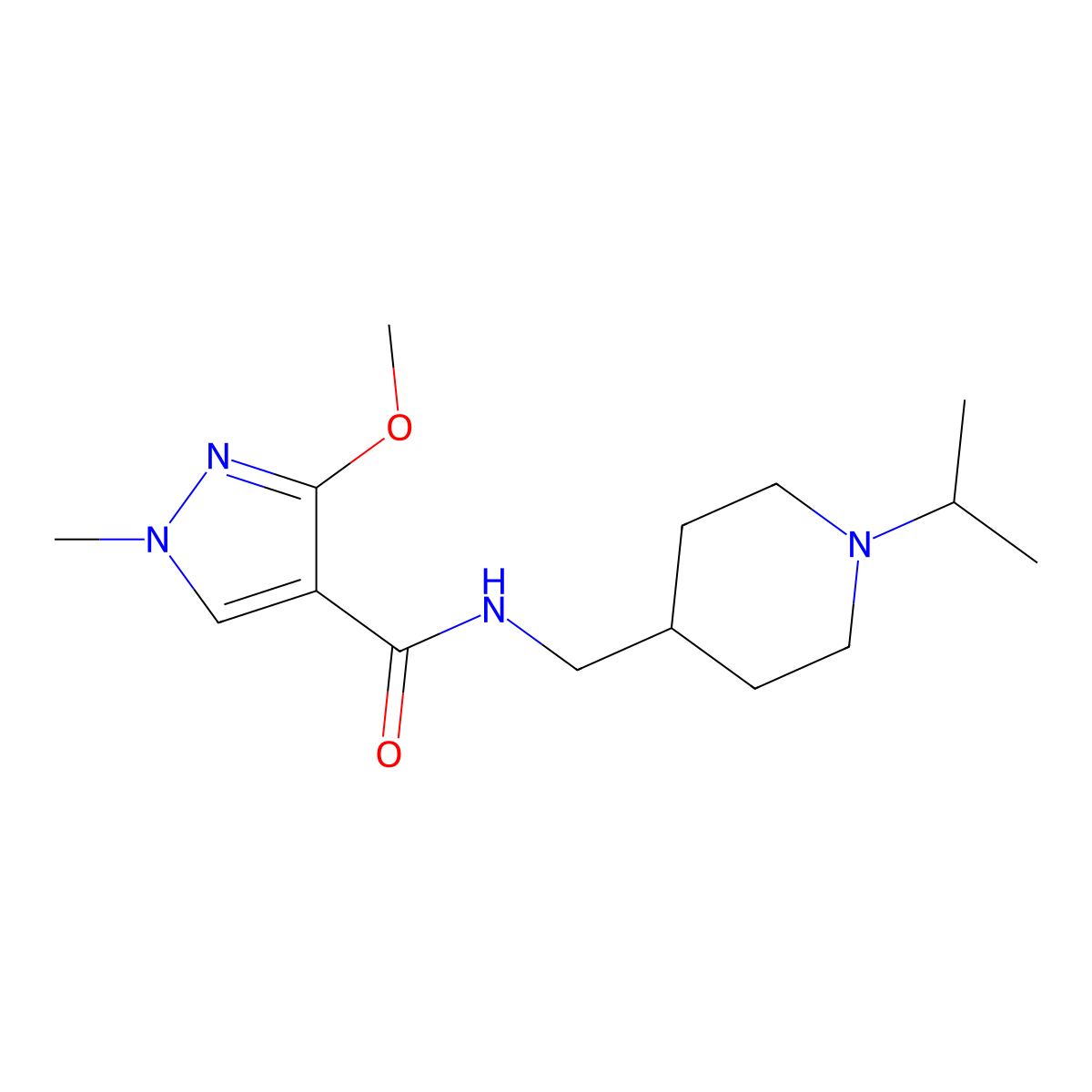 N-((1-isopropylpiperidin-4-yl)methyl)-3-methoxy-1-methyl-1H-pyrazole-4-carboxamide molecular structure, CAS 1209060-64-9