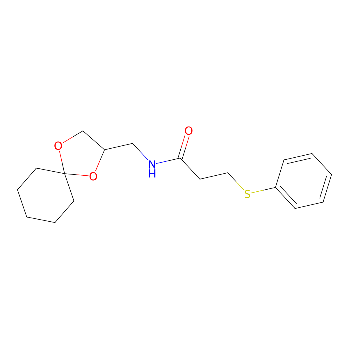 N-(1,4-dioxaspiro[4.5]decan-2-ylmethyl)-3-(phenylthio)propanamide molecular structure, CAS 1209064-47-0