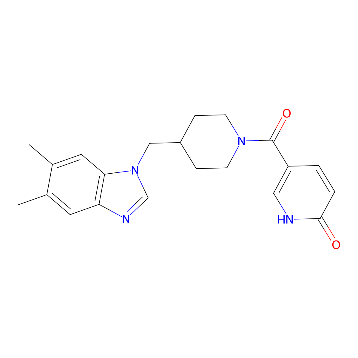 5-(4-((5,6-dimethyl-1H-benzo[d]imidazol-1-yl)methyl)piperidine-1-carbonyl)pyridin-2(1H)-one molecular structure, CAS 1209072-75-2